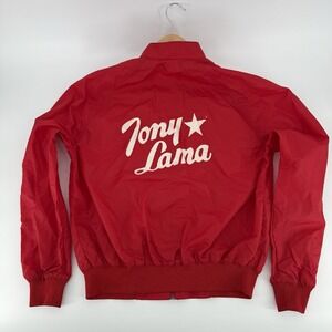 Med 80s-90s Tony Lama Red Windbreaker Jacket Full Zip Retro Rodeo Cowboy Western